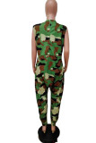 Legergroen Mode Casual Camouflage Print Basic V-hals Mouwloos Regular Jumpsuits