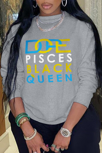 Grey Street Daily Print Patchwork Letter O Neck Tops
