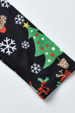 Macacão skinny preto sexy para festa com estampa de patchwork Papai Noel com decote em V