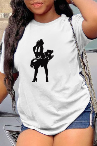 White Street Vintage Print Patchwork O Neck T-Shirts