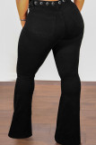 Schwarze, lässige, feste Nieten-Patchwork-Jeans mit hohem Bund und Boot-Cut-Denim