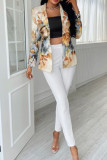 Multicolor Fashion Casual Print Cardigan Pantalon Turndown Collar Long Sleeve Two Pieces