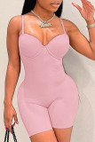 Pink Sexy Solid Patchwork Spaghetti Strap Regular Rompers