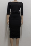 Black Casual Solid Patchwork Off the Shoulder One Step Skirt Dresses