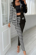 Pantaloni cardigan patchwork con stampa casual alla moda nera con colletto rovesciato manica lunga in due pezzi