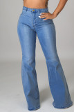 Babyblå Sexig Street Solid Ripped Patchwork Jeans med hög midja