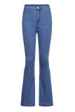 Jeans skinny azul escuro fashion casual sólido básico cintura alta