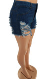 Babyblauwe mode casual effen hoge taille regular denim shorts