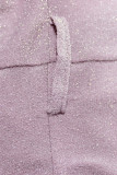 Patchwork solido sexy viola chiaro con cintura Abito irregolare con scollo a V asimmetrico Abiti taglie forti