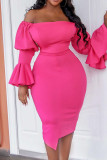 Rose Pink Casual Solid Patchwork Off the Shoulder Irregular Dress Dresses