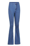 Jean skinny taille haute en denim bleu foncé à la mode décontracté solide