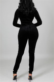 Zwarte mode casual effen patchwork skinny jumpsuits met ritskraag