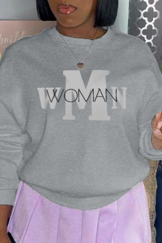 Grey Fashion Casual Print Patchwork Letter O Neck Tops