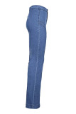 Mörkblått Mode Casual Solid Basic Skinny Denim Jeans med hög midja