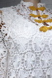 Bianco elegante stampa scavata patchwork colletto alla coreana dritto taglie forti due pezzi