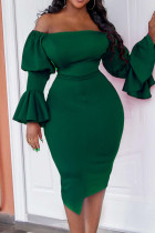 Green Casual Solid Patchwork Off the Shoulder Irregular Dress Dresses