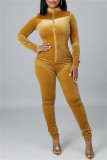 Gele mode casual effen patchwork skinny jumpsuits met ritssluiting en kraag