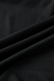 Vestido de chaleco con cuello en V y estampado informal negro Vestidos de talla grande