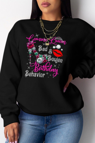 Black Fashion Daily Print Patchwork O Neck Tops