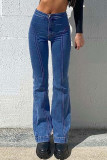 Mörkblått Mode Casual Solid Basic Skinny Denim Jeans med hög midja