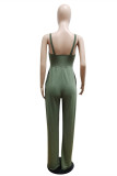 Army Green Fashion Casual Solid Backless Spaghetti Strap Regular Jumpsuits