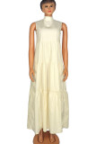 カーキカジュアルソリッドフラウンスハーフタートルネックケーキスカートプラスサイズのドレス
