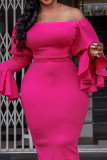 Rose Pink Casual Solid Patchwork Off the Shoulder Oregelbundna klänningar