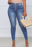 Темно-синие модные повседневные базовые джинсы больших размеров в стиле пэчворк