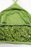 Groene sexy effen pailletten patchwork halter mouwloze twee stukken