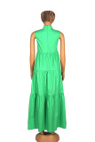 Green Casual Solid Flounce Half A Turtleneck Cake Skirt Plus Size Dresses