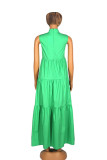 Verde Casual Sólido Volante Medio cuello alto Falda de pastel Vestidos de talla grande