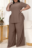 Brownness Fashion Casual Solid Bandage Schlitz Rollkragenpullover Plus Size Two Pieces