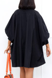 Черное повседневное платье-рубашка с отложным воротником и пряжкой в ​​стиле пэчворк Платья Платья