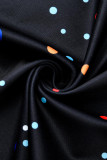 Zwarte Mode Sexy Print Vesten Asymmetrische O-hals Plus Maat Twee Stukken