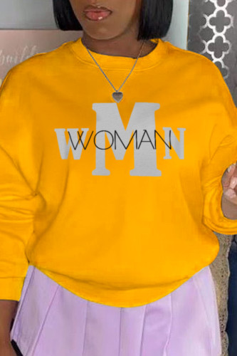 Yellow Fashion Casual Print Patchwork Letter O Neck Tops