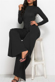 Macacão preto moda casual sólido básico regular
