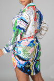 Top con colletto rovesciato con fibbia patchwork con stampa casual multicolore