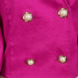 Rose Red Elegant Solid Patchwork Buttons V Neck Tops