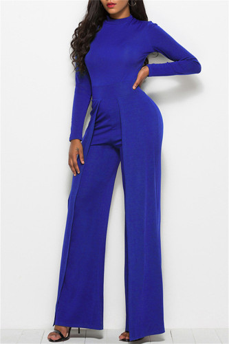 Royal Blue Fashion Casual Solid Basic Regular Jumpsuits