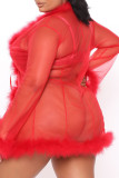 Lencería transparente de frenillo de retazos sexy de moda roja (sin bragas)