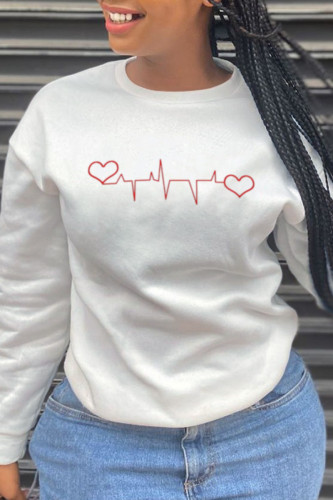 White Fashion Street Print Patchwork O Neck Tops