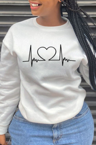White Sweet Street Print Patchwork O Neck Tops