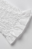 Weiße Street Solid Patchwork-Schnalle-Hemdkleider mit Umlegekragen