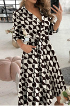 Черно-белые повседневные платья с V-образным вырезом и принтом в стиле пэчворк