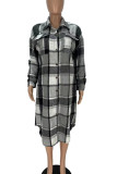 Red Casual Plaid Print Patchwork Pocket Buckle Turndown Collar Outerwear