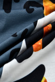 Blauwe mode casual print luipaard patchwork tops