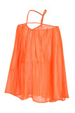 Orangefarbenes, sexy, solides, rückenfreies, ärmelloses Kleid mit Spaghettiträgern