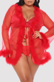 Red Fashion Sexy Patchwork Frenulum Lingerie transparente (sans culotte)