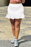 ホワイトファッションカジュアルソリッドベーシックハイウエストレギュラーデニムスカート