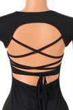 Черные сексуальные сплошные повязки в стиле пэчворк с открытой спиной и круглым вырезом, одноступенчатые юбки, платья